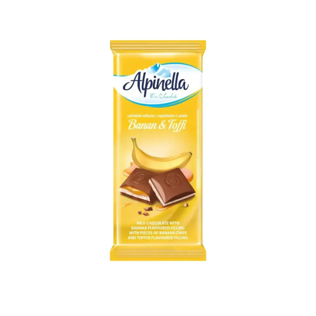 ALPINELLA MILK CHOCOLATE WITH BANANA & TOFFEE 100 G - Alpinella Milk Chocolate with Banana & Toffee 100 g