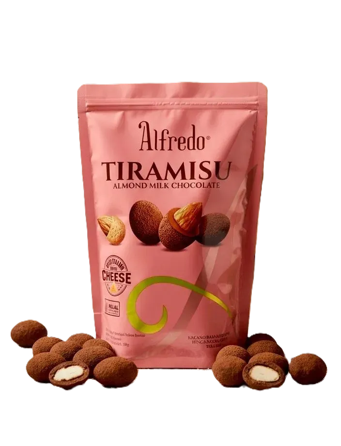 ALFREDO TIRAMISU ALMONDS WHITE CHOCOLAT RICH CREAMY CHEESE 300 G - الفريدو تراميسيو اللوز بالشوكولاتة البيضاء نكهة الجبنة الكريمى 300  جم