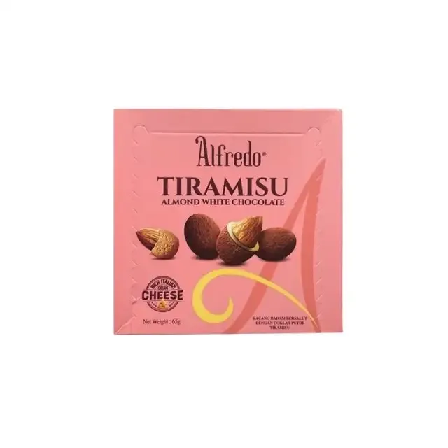 ALFREDO TIRAMISU ALMONDS WHITE CHOCOLAT RICH CREAMY CHEESE 65G - الفريدو تراميسيو اللوز بالشوكولاتة البيضاء نكهة الجبنة الكريمى 65  جم
