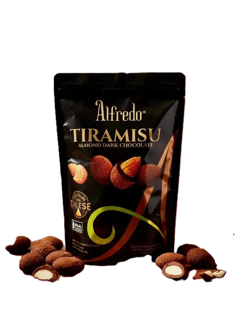 ALFREDO TIRAMISU ALMONDS DARK CHOCOLAT RICH CREAMY CHEESE 300 G - الفريدو تراميسيو اللوز بالشوكولاتة الداكنة نكهة الجبنة الكريمى 300  جم