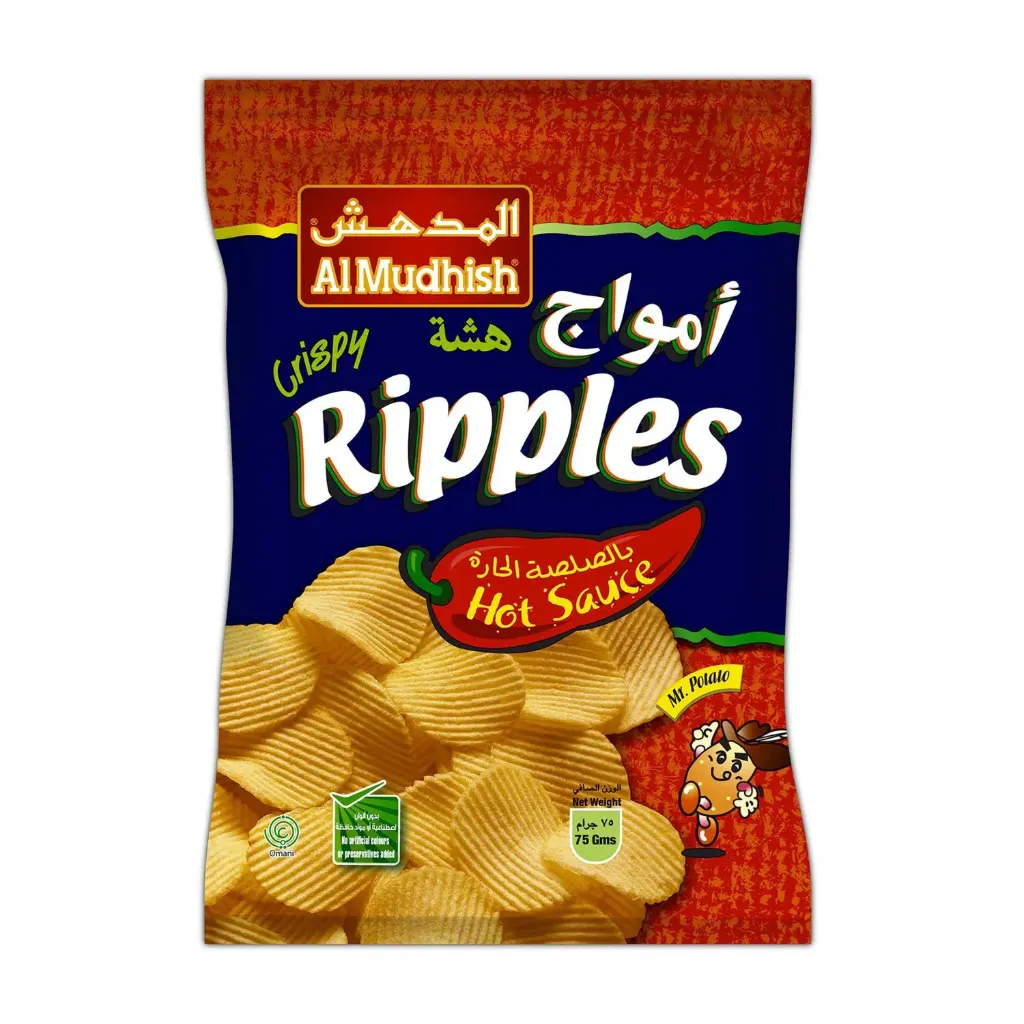 AL MUDHISH RIPPLES CRUNCH HOT SAUCE 75G - المدهش ريبل كرانش بالصلصة الحارة 75جم