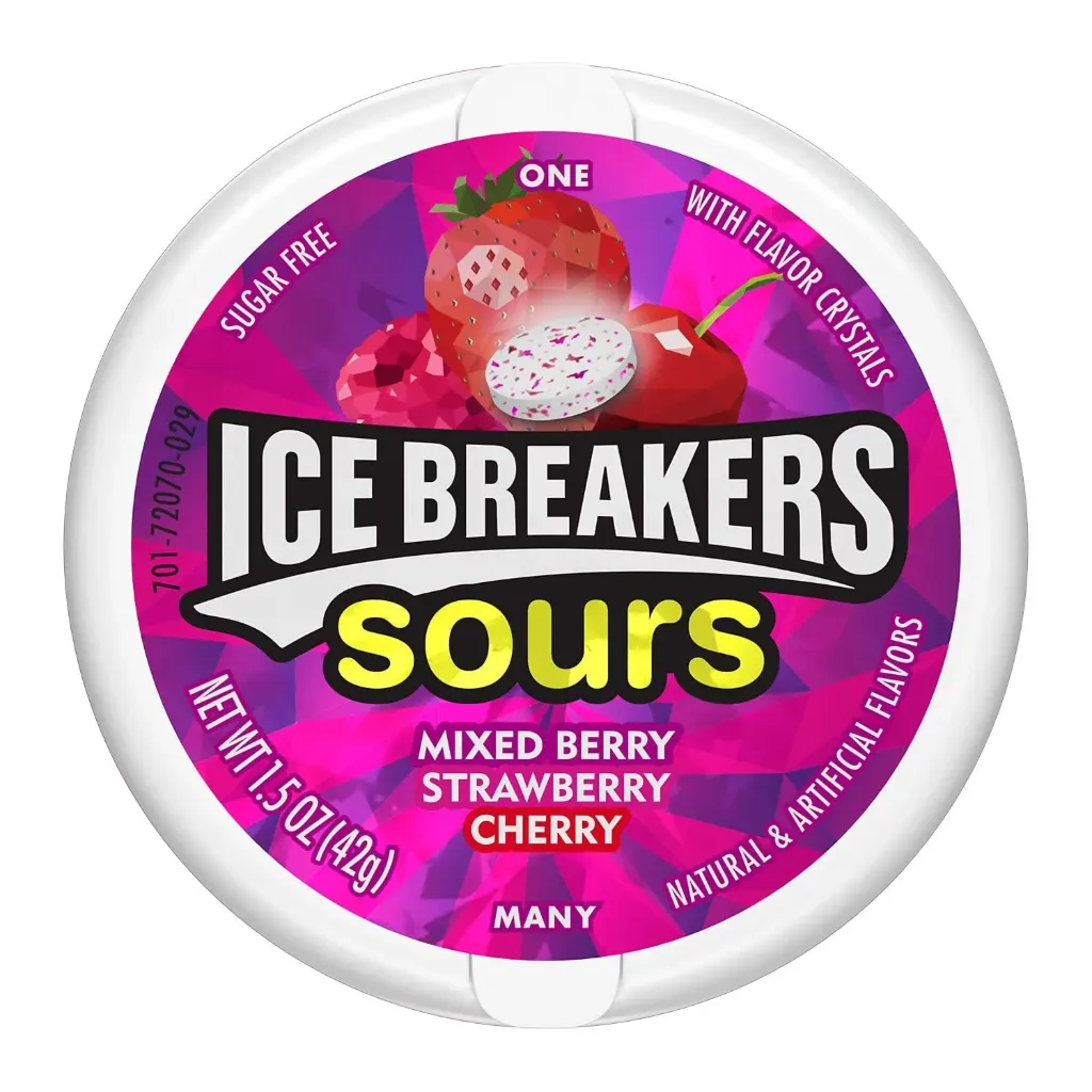 ICE BREAKERS SOURS MIXED BERRY STRAWBERRY CHERRY 42 G*8 - ايس بريكر ساور التوت والكرز والفراولة 42جم*8