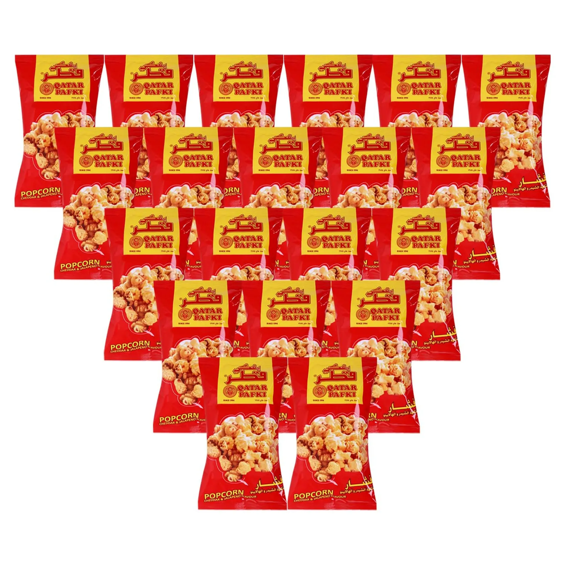 QATAR PUFAK POP CORN CHEEDAR & JALAPENO 15*15 G - بفكى قطر فشار بنكهة الشيدر والجالبينو 15جم*15