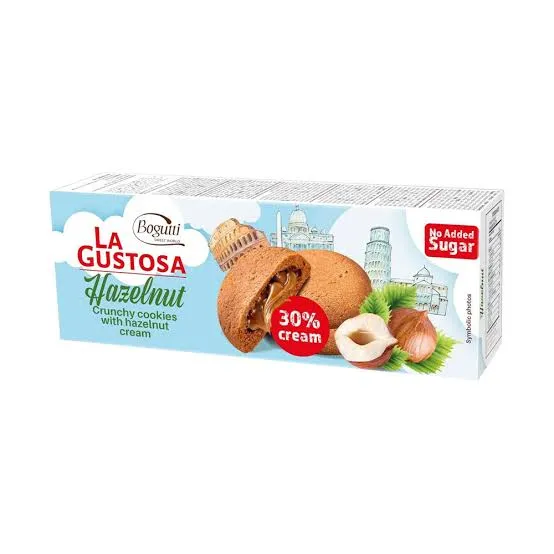 BOGUTTI LA GUSTOSA CRUNCHY COOKIES WITH HAZELNUT CREAM 150 G - بوجوتى لاجوستوسا كوكيز مقرمشة بكريمة البندق 150  جم