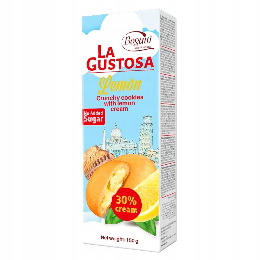BOGUTTI LA GUSTOSA CRUNCHY COOKIES WITH LEMON CREAM 150 G - بوجوتى لاجوستوسا كوكيز مقرمشة بكريمة الليمون 150  جم