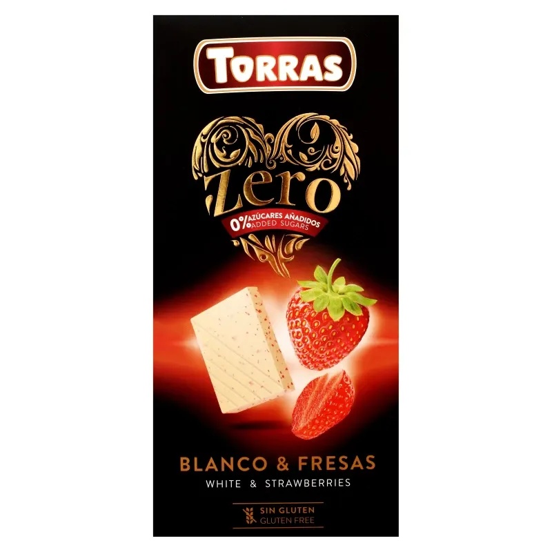 TORRAS SUGAR FREE ZERO WHITE STRAWBERRY CHOCOLATE 125G - توراس شوكولاتة بيضاء بالفراولة ومحلي 125ج