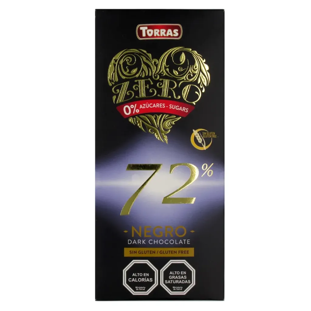 TORRAS GLUTEN FREE ZERO 72% DARK CHOCOLATE 100G - توراس شوكولاته %72 داكنة مع محلي متوسط القيم الغذائية 100ج
