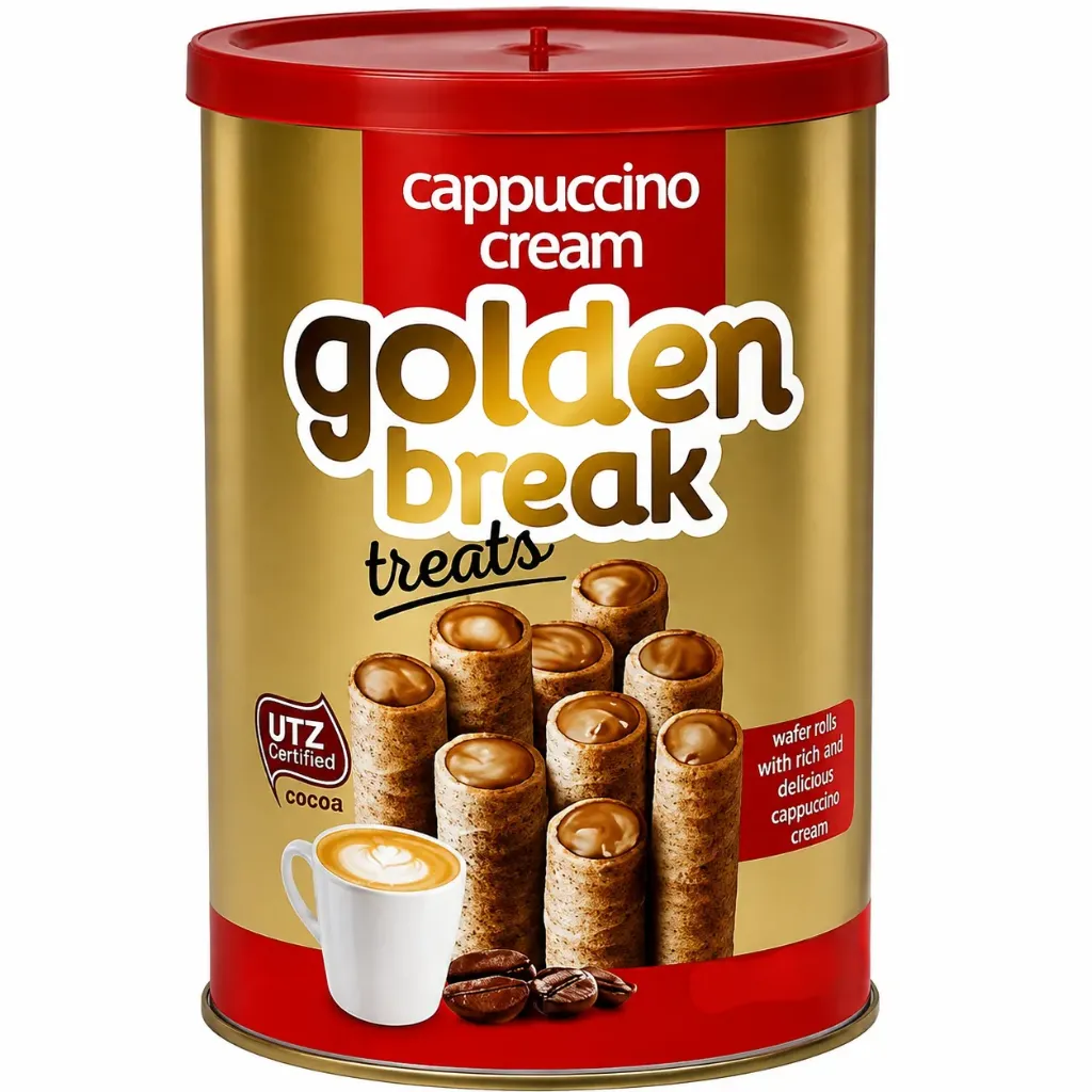 GOLDEN TREATS WAFER ROLLS WITH CAPPUCCINO 135 G - جولدن تريتس أصابع ويفر الكابتشينو 135 جم