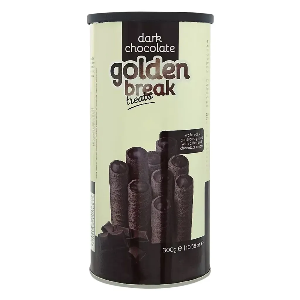 GOLDEN TREATS WAFER ROLLS WITH DARK CHOCO 135 G - جولدن تريتس أصابع ويفر شوكولاتة دارك 135 جم