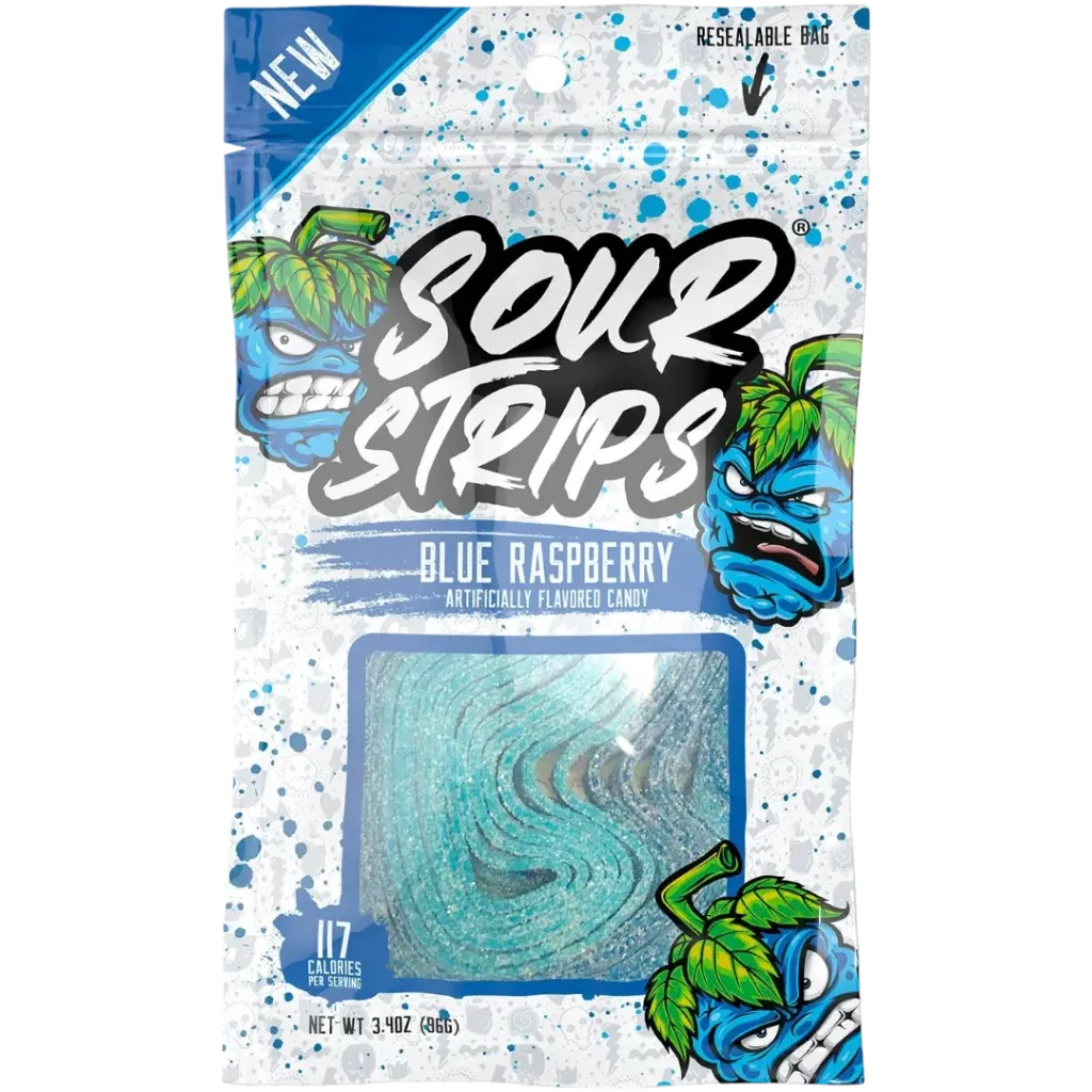SOUR Strips Candy BLUE RASPERRY Flavor 12*96g - حلوى صور ستريبس بنكهة الراسبيرى 12* 96 جرام