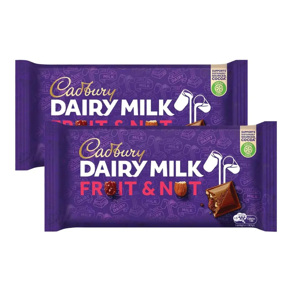 CADBURY DAIRY MILK FRUIT NUT 5*32 G*2 - Dairy Milk Chocolate with Fruits and Nuts 5*32 g *2