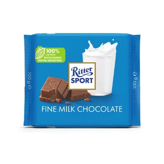 RITTER SPORT MILK CHOCOLATE 100G - ريتر سبورت شوكولاتة بالحليب 100جرام