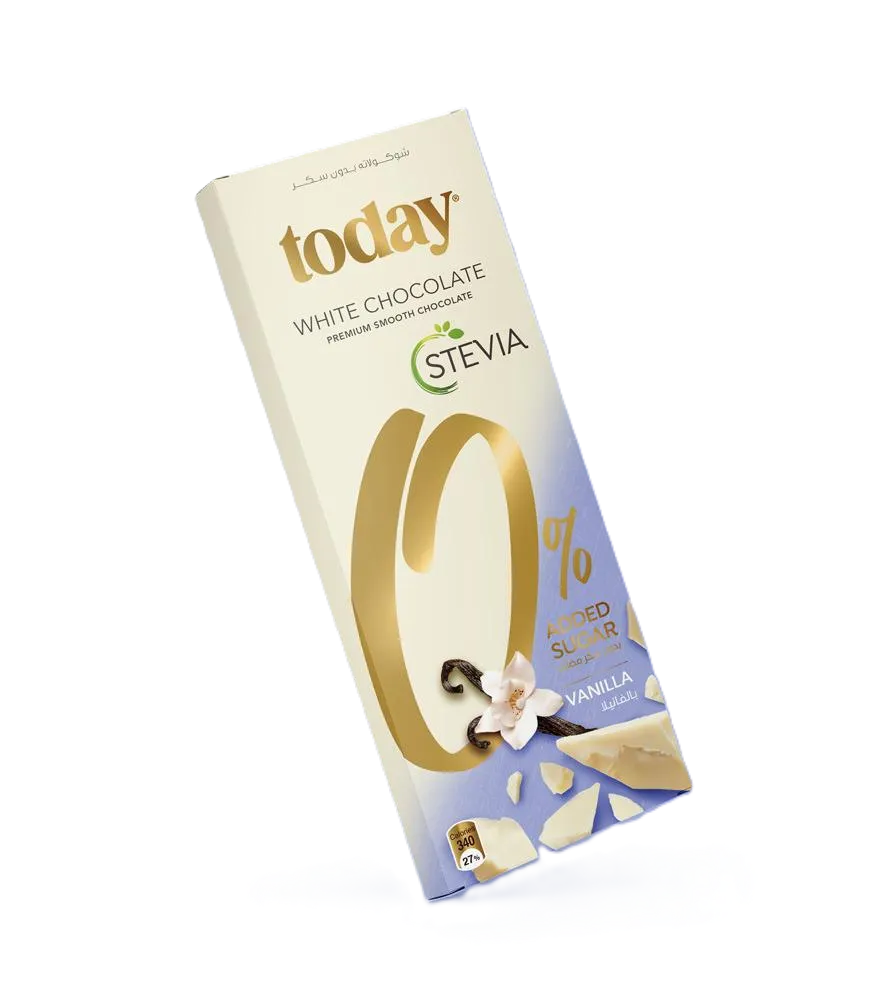 TODAY STEVIA WHITE CHOCOLATE WITH VANILLA 60 GM - شوكولاتة بيضاء توداى ستيفيا فانيلا 60  جرام