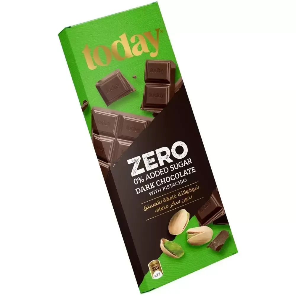TODAT ZERO ADDED SUGAR PISTACHIO CHOCOLATE 60 GM - شوكولاتة توداى خالية من السكر بالبستاشيو 60  جرام