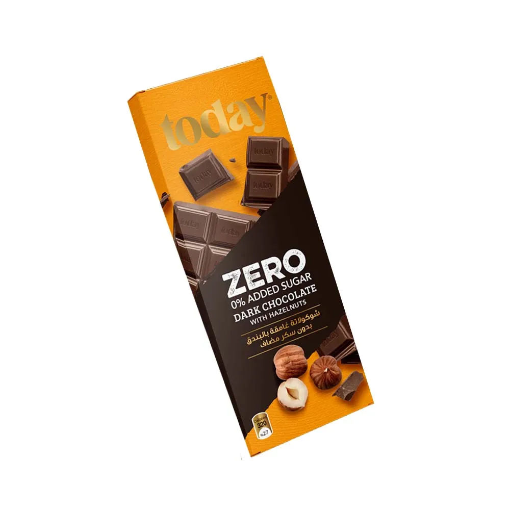 TODAT ZERO ADDED SUGAR DARK CHOCOLATE WITH HAZELNUT 60 GM - شوكولاتة داكنة توداى خالية من السكر 60 بالبندق جرام