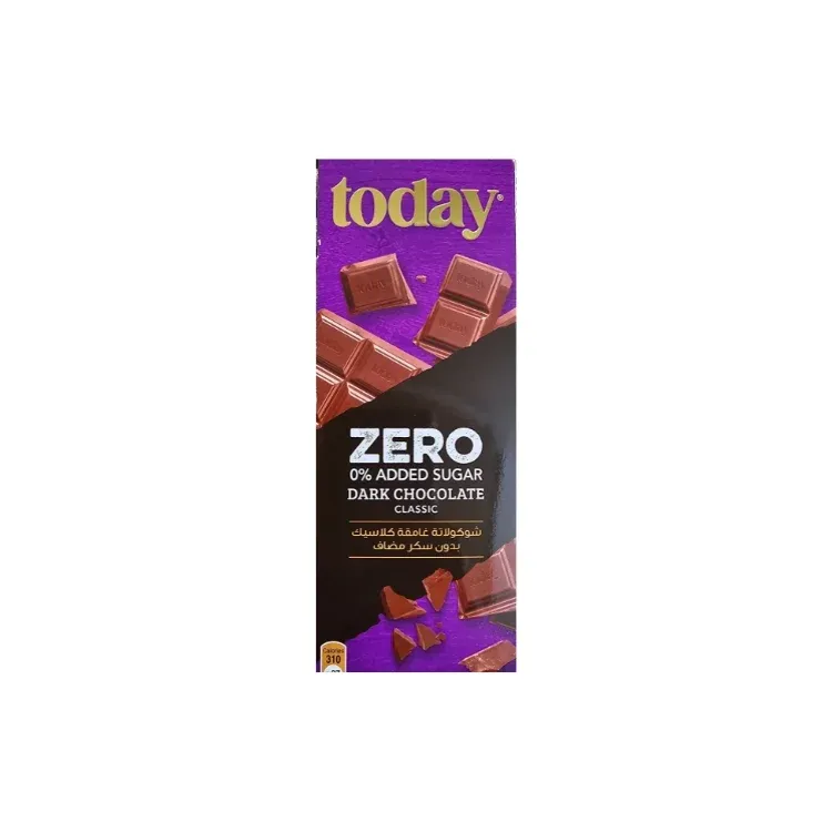 TODAT ZERO ADDED SUGAR DARK CHOCOLATE 60 GM - شوكولاتة داكنة توداى خالية من السكر 60 جرام
