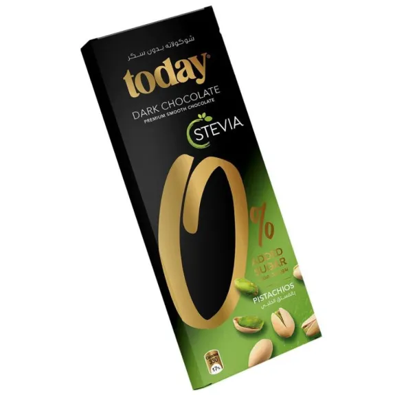 TODAY STEVIA DARK CHOCOLATE WITH PISTACHIO 60 GM - شوكولاتة داكنة توداى ستيفيا بالبستاشيو 60  جرام