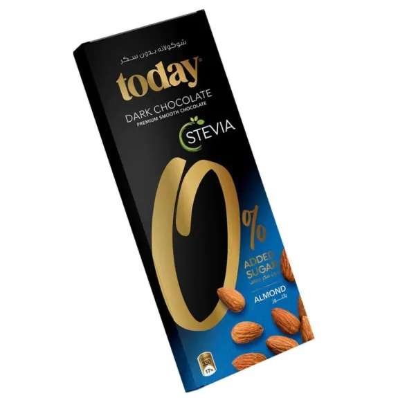 TODAY STEVIA DARK CHOCOLATE WITH ALMONDS 60 GM - شوكولاتة داكنة توداى ستيفيا باللوز 60  جرام