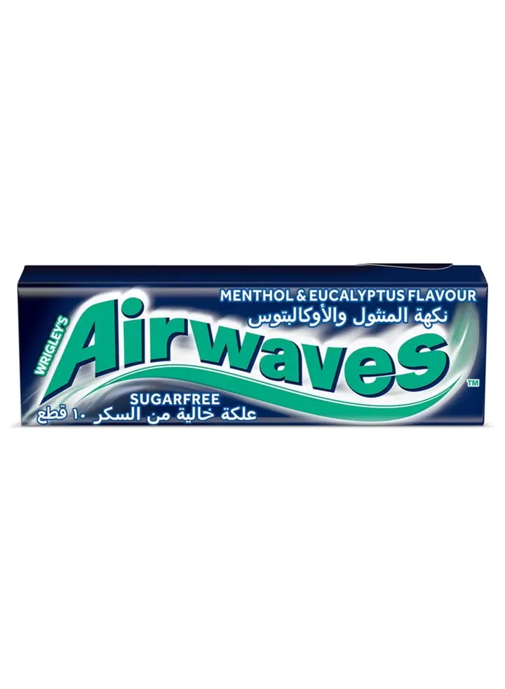 AIR WAVES MENTHOL& EUCALYPTUS FLAVOR 64 G 14PCS - علكة اير ويفز خالية من السكر نكهة المنثول والاوكالبتوس 14جم 46 حبه