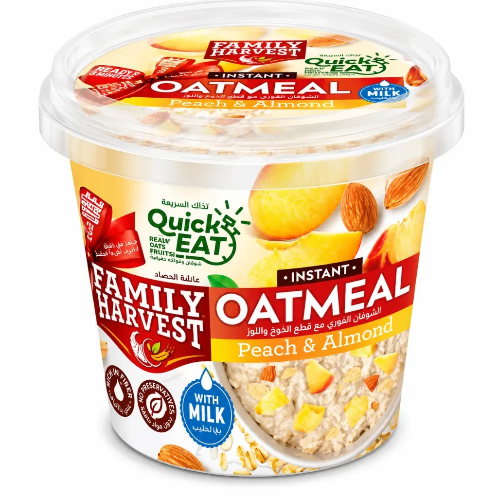 FAMILY HARVEST OAT MEAL PEACH & ALMOND 55 GM - فاميلى هارفست دقيق الشوفان بالخوخ واللوز 55 جم