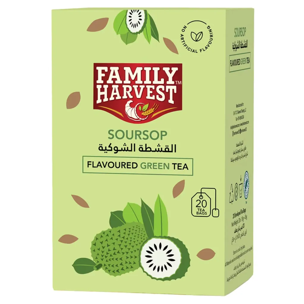 FAMILY HARVEST GREEN TEA SOURSOP 20 BAGS - فاميلى هارفست شاى اخضر بالقشطة الشوكية 20  خيط