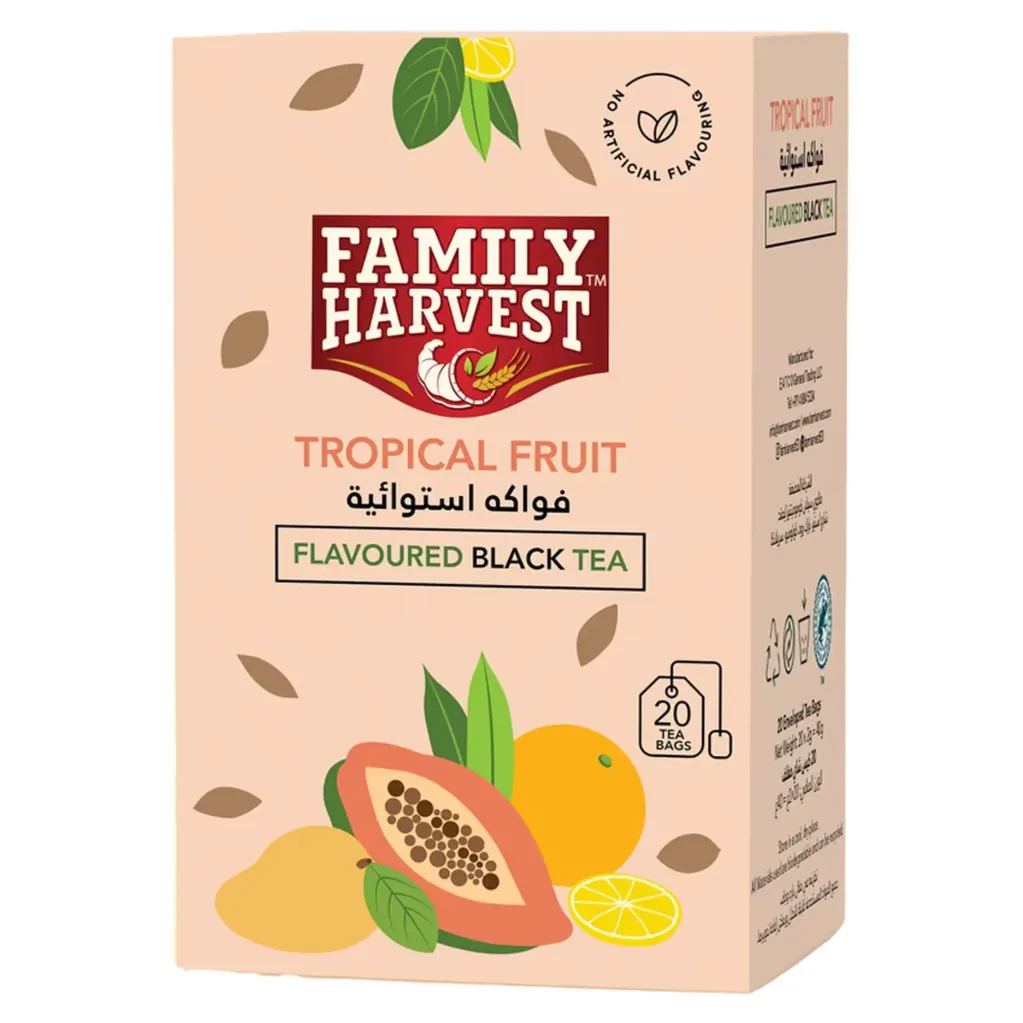 FAMILY HARVEST TROPICAL FRUIT TEA 20 BAGS - فاميلى هارفست شاى الفواكة الاستوائية 20  خيط