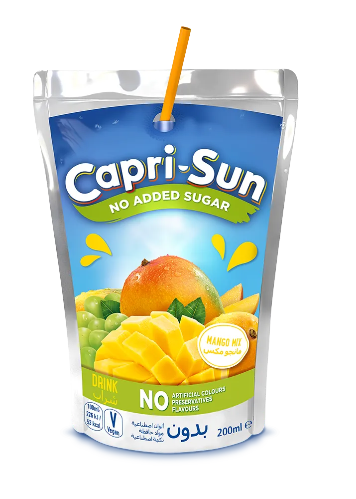 CAPRI SUN MANGO NO SUGAR ADDED 10*200 ML - كابرى سن المانجو بدون سكر 10*200 مل
