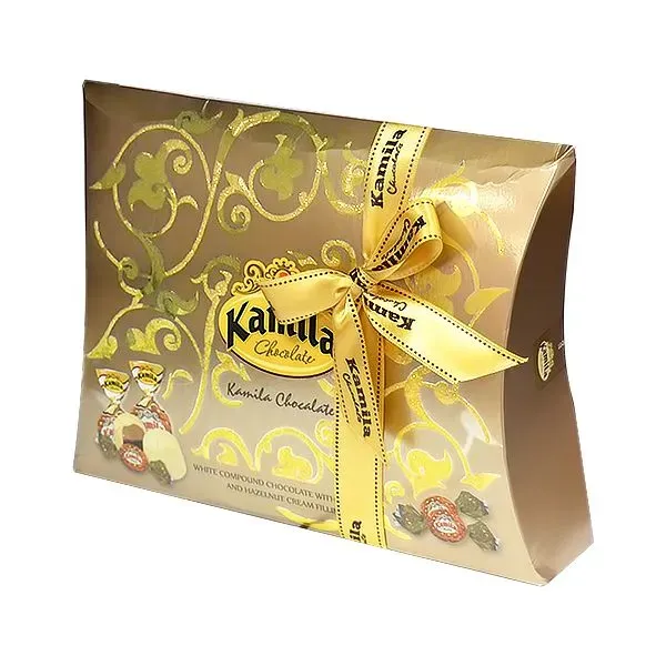 KAMILA GOLD BOX WHITE CHOCOLATE WITH CARAMIL AND HAZELNUT 300G - كاميلا جولد بوكس شوكلاتة بيضاء بالكراميل والبندق 300جم