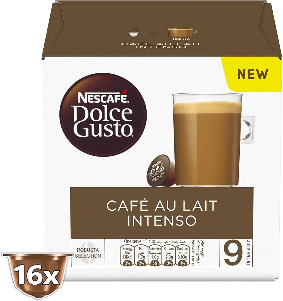 Nescafe Dolce CAFE AU LAIT Intenso Capsules 160g - كبسولات نسكافيه دولسى كافية أولية انتينسو 160 جرام