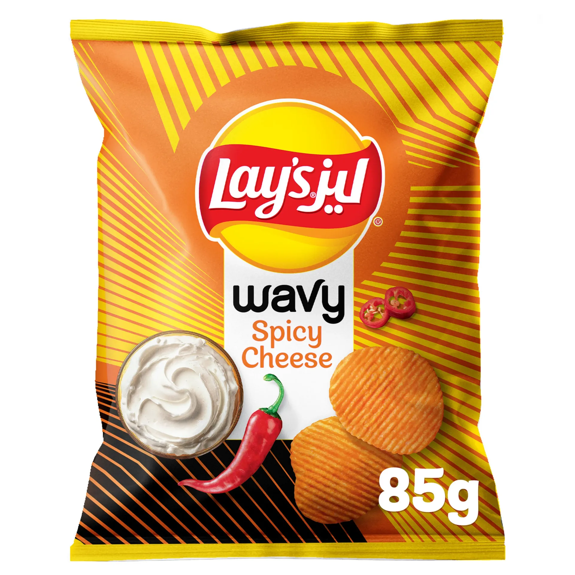 LAYS WAVY SPICY CHEESE 85G - ليز ويفى الجبنة الحارة 85 جم