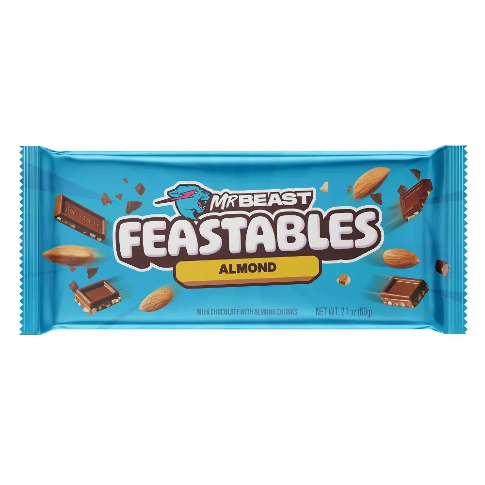 MR BEAST CHOCOLATE BAR FEASTABLES ALMOND 60G - مستر بست شيكولاتة بار فيستبلز الموند 60جم