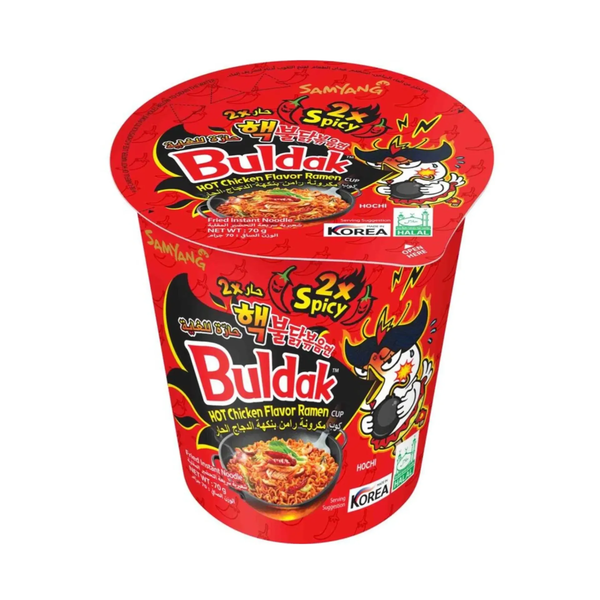 SAMYANG RAMEN 2X EXTREME CUP 70G - مكرونة رامن بنكهة الدجاج حارة للغاية كوب 70 ج