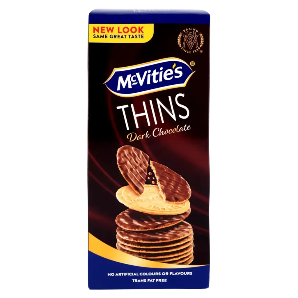 MCVITIES THINS DARK CHOCOLATE SPICIAL OFFER 150 G*2 - مكفيتيز ثين شوكولاتة داكنة عرض خاص 150  ج*2