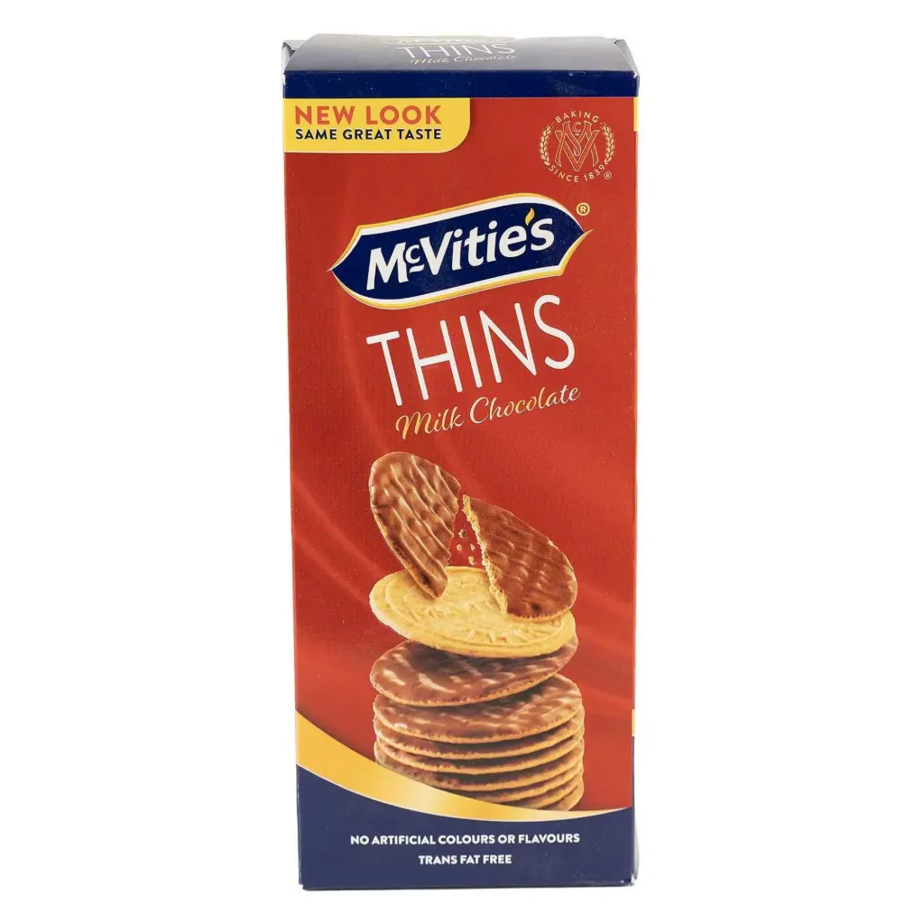 MCVITIES THINS MILK CHOCOLATE 150G - مكفيتيس رقائق شيكولاتة باللبن 150جم