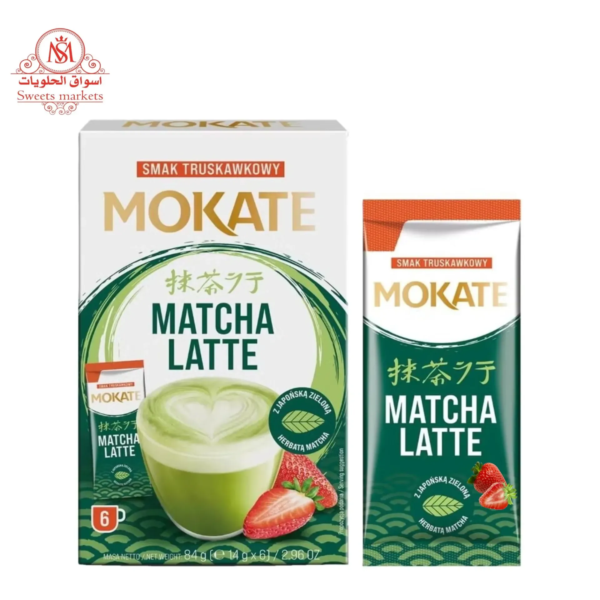 MOKATE MATCHA LATTE STRAWBERRY 14G*6 - موكاتى ماتشا لاتية فراولة 14 جم*6