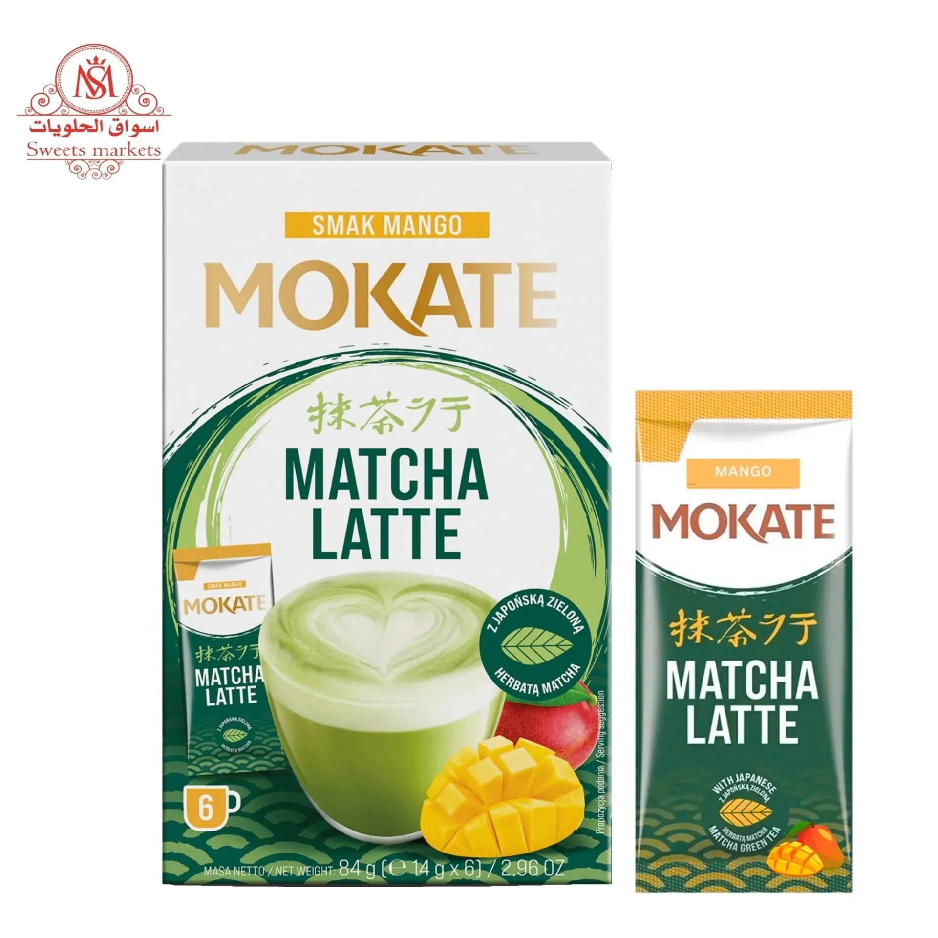 MOKATE MATCHA LATTE MANGO 14G*6 - موكاتى ماتشا لاتية مانجو 14 جم*6