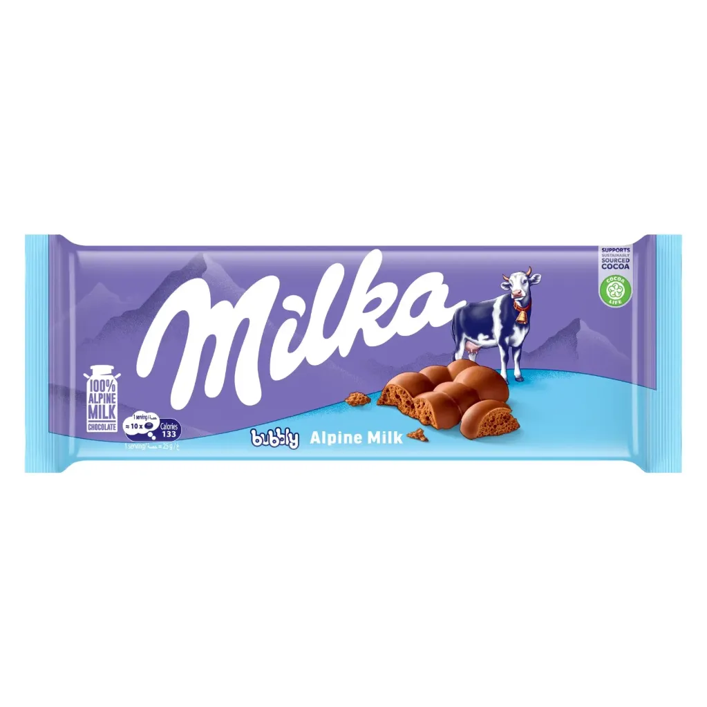 Milka Chocolate Bubbly Alpine Milk 90g - ميلكا شوكولاته بابلى البين ميلك 90  جرام