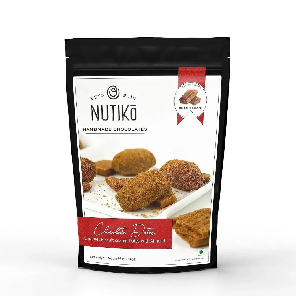NUTIKO CARAMELISED BISCUIT COATED DATES 300G - نوتيكو بسكويت الكراميل المغطى للتمر واللوز 300جم