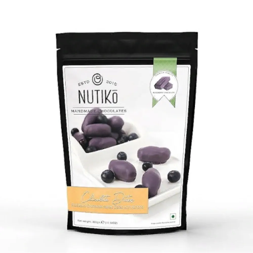 NUTIKO BLUEBERRYCHOC COATED DATES 300G - نوتيكو شيكولاتة التوت مغطى بالتمر واللوز 300جم