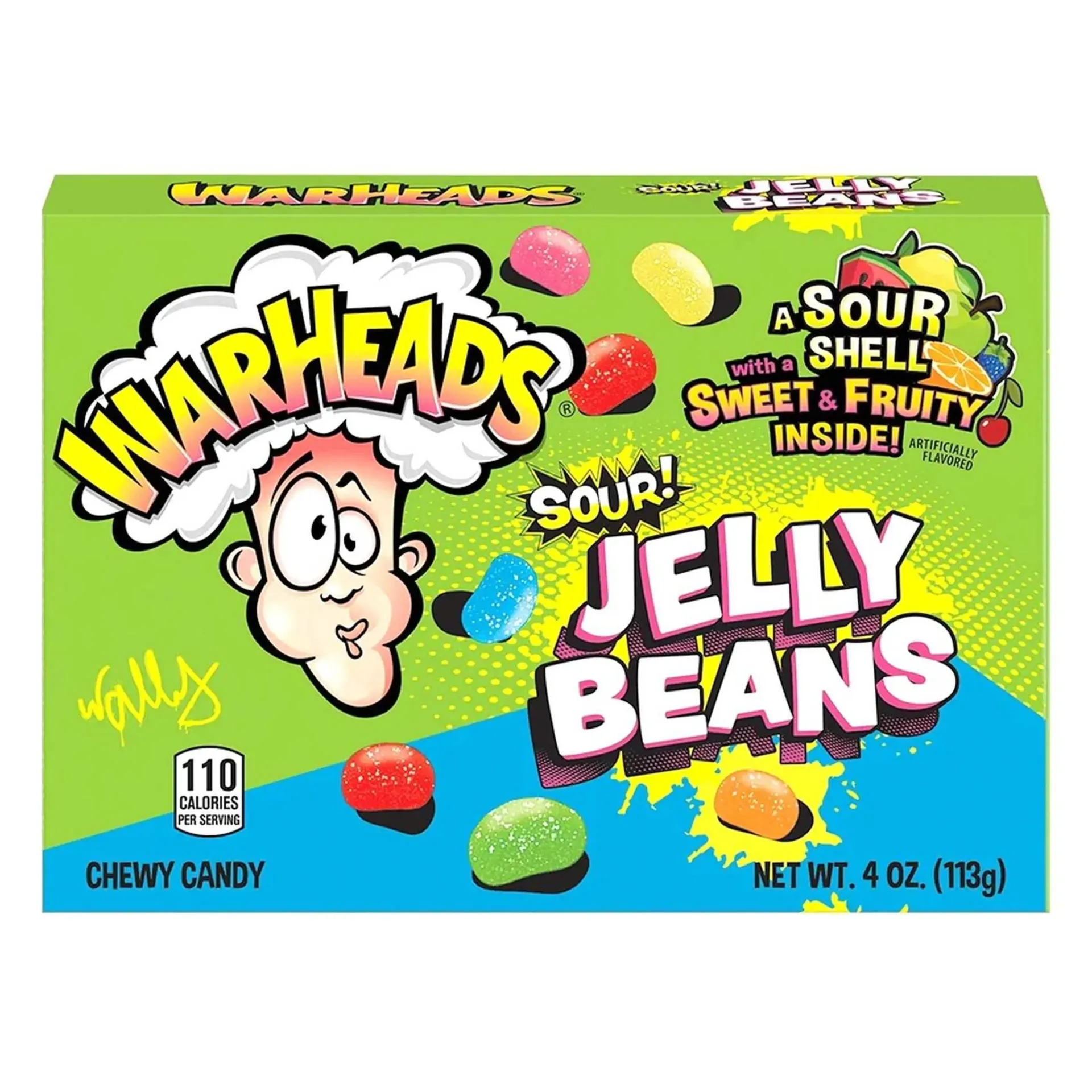 WARHEADS JELLY BEANS SOUR SHELL WITH SWEET AND FRUITY 113 G - ور هيدز حبوب الجيلى بطعم الفواكة سويت اند ساور 113 جم