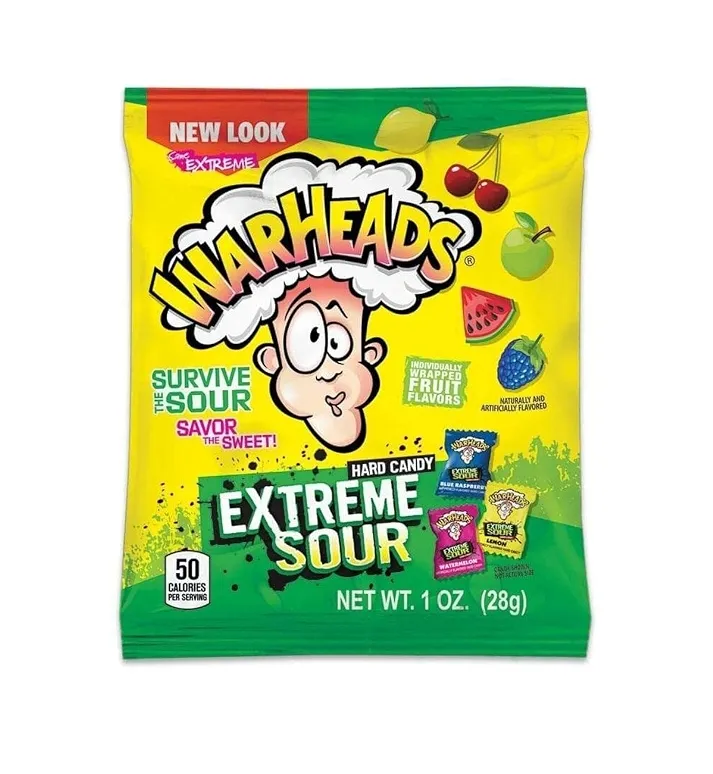 WARHEADS EXTREME SOUR HARD CANDY - ور هيدز حلوى ساور الفواكة اليابسة 28  جم