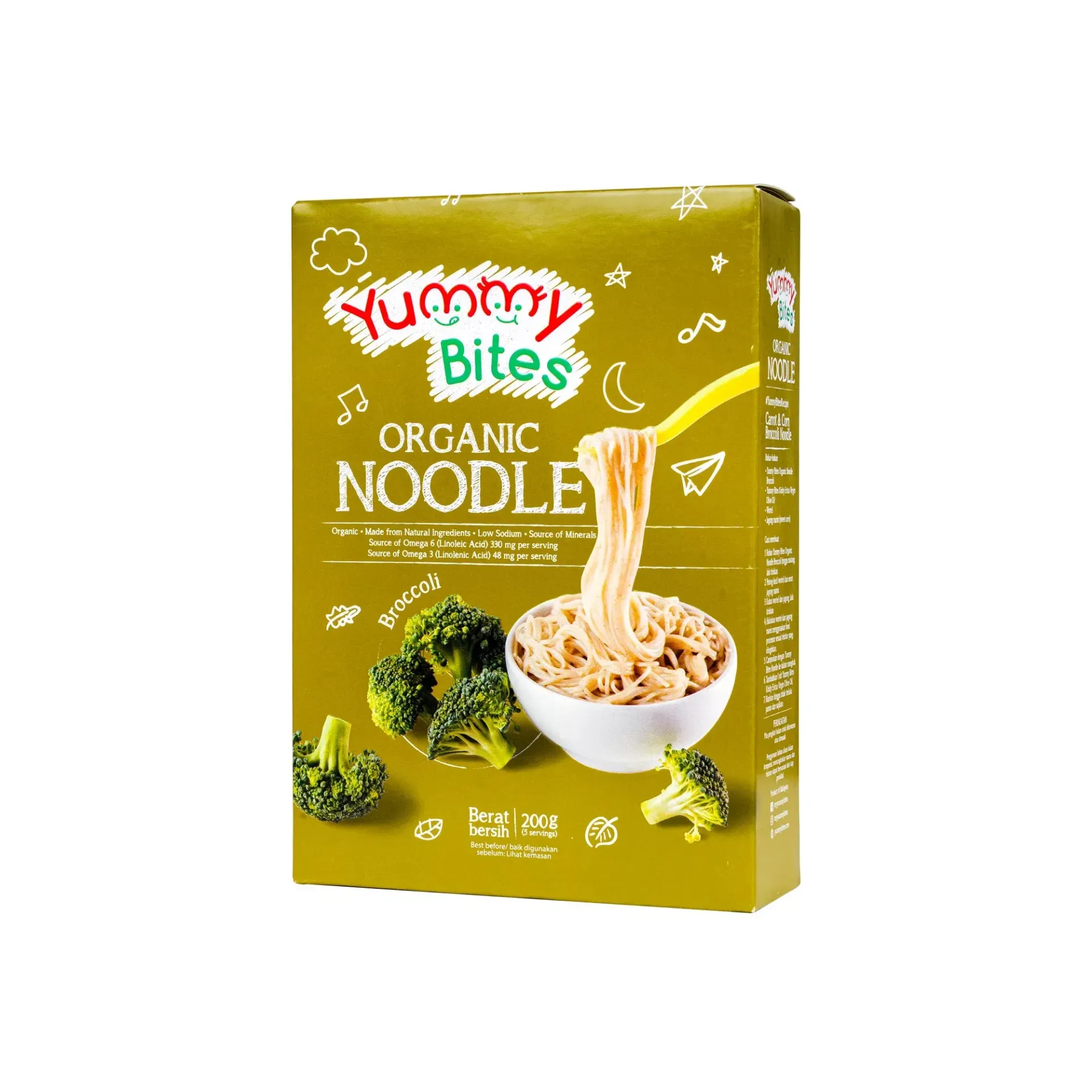 YB ORGANIC NOODLE BROCCOLI 200 G - يامى بايتس اورجانيك نودلز بروكلى 200  جم