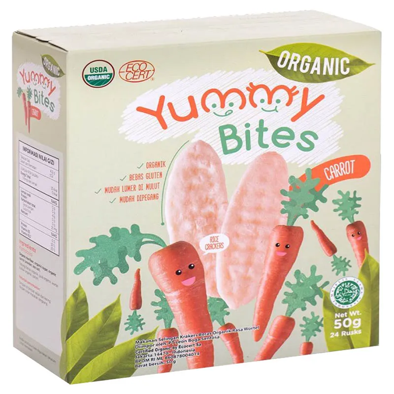 YB RICE CRACKERS ORGANIC CARROT 50 G - يامى بايتس مقرمشات الارز بطعم الجزر عضوى 50  جم