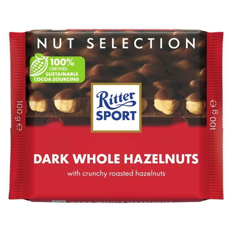 شوكولاتة ريتر سبورت داكنة بندق محمص 100جرام/RITTER SPORT DARK Roasted hazelnuts CHOCOLATE 100G