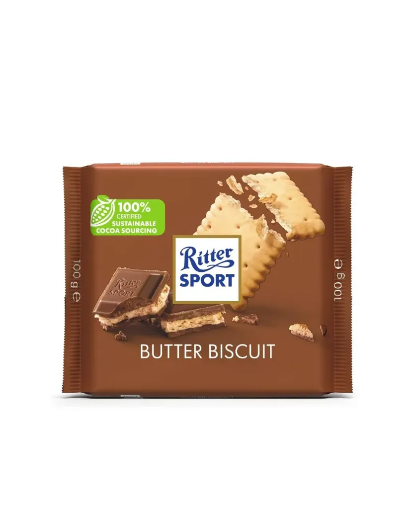 شيكولاتة ريتر سبورتبسكويت الزبدة  100جم/RITER SPORT CHOCOLATE BUTTER BUSCUITS 100 G