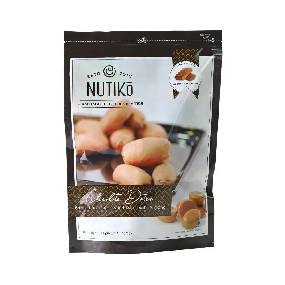 نوتيكو تمر بالشيكولاتة بلوند مع اللوز 300  جم/NUTIKO BLONDE CHOCOLATE COATED DATES WITH ALMONDS 300 G