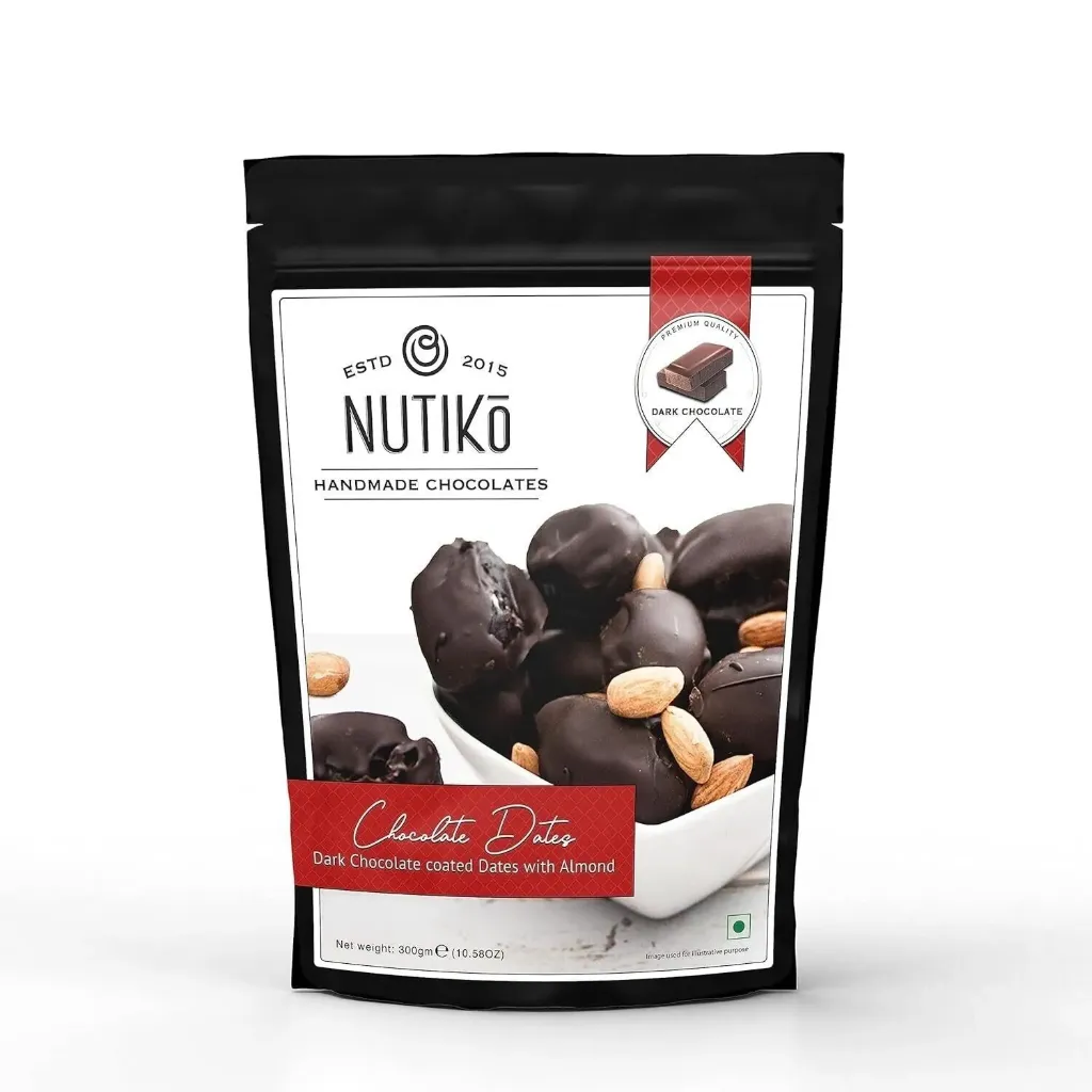 نوتيكو تمر بالشيكولاتة الداكنة مع اللوز 300  جم/NUTIKO DARK CHOCOLATE DATES WITH ALMONDS 300 G