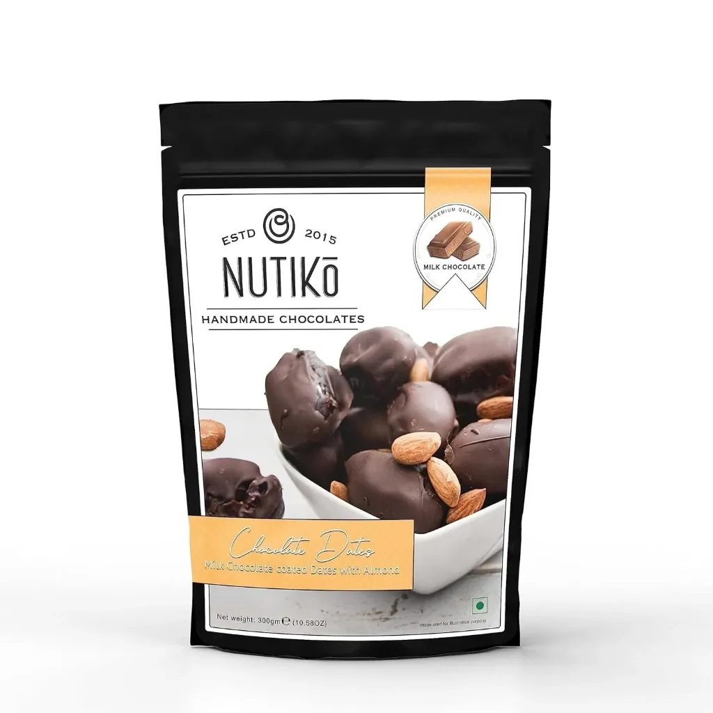 نوتيكو تمر بالشيكولاتة الحليب واللوز 300  جم/NUTIKO  MILK CHOCOLATE DATES WOTH ALMONDS 300 G