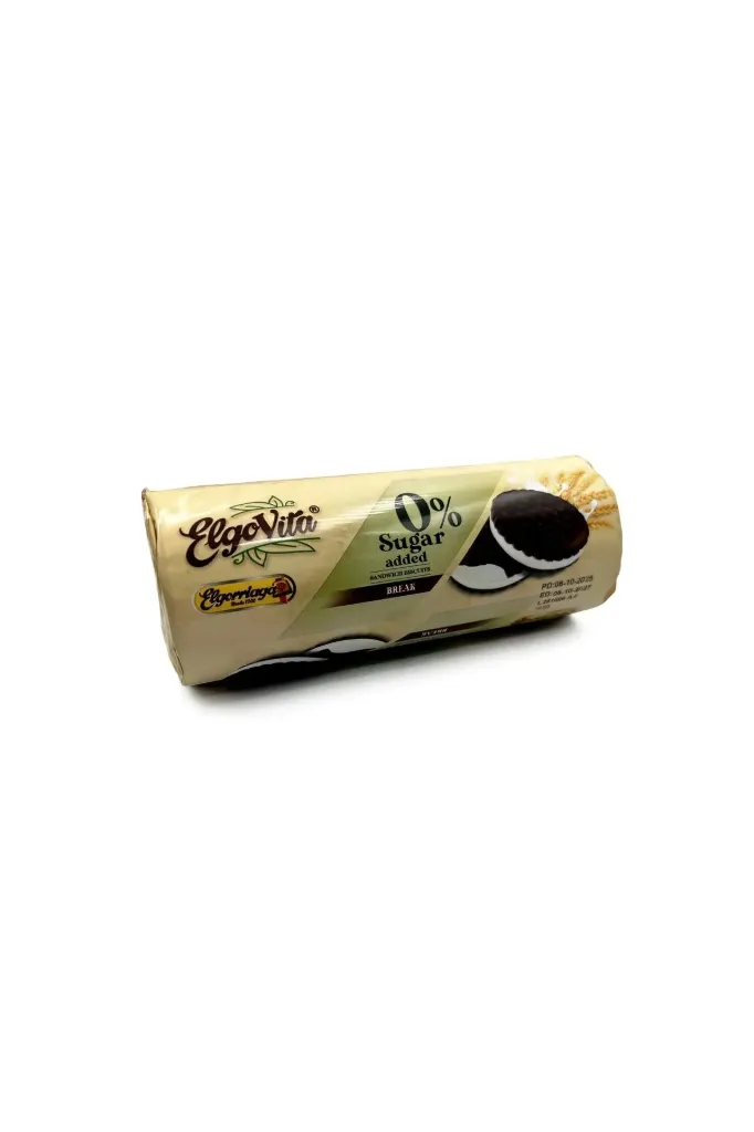 بسكويت الكاكاو المحشو بكريمة الحليب بدون سكر 150  جم/ELGOVITA SUGAR FREE BREAK COCOA BISCUITS WITH MILK CREAM FILLING 150 G