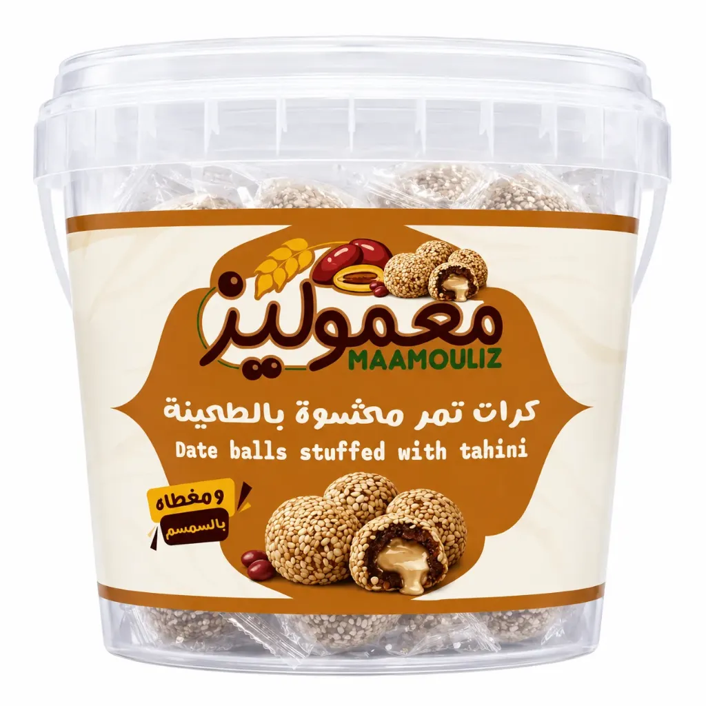 معموليز كرات تمر محشوة بالطحينة 400 جم MAAMOULIZ DATE BALLS STUFFED WITH TAHINI 400 G